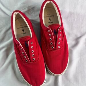 Polo Ralph Lauren Thorton V Red Canvas Slip On Sneakers Men’s 11D Preppy Casual